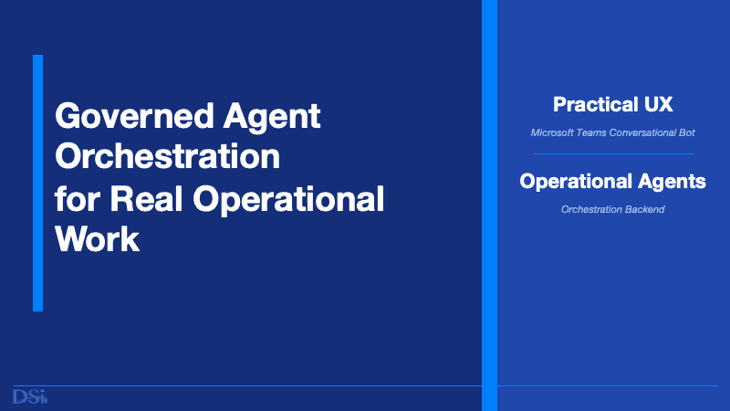 Governed agent orchestration platform with conversational UX, runtime state, and tool integration.
